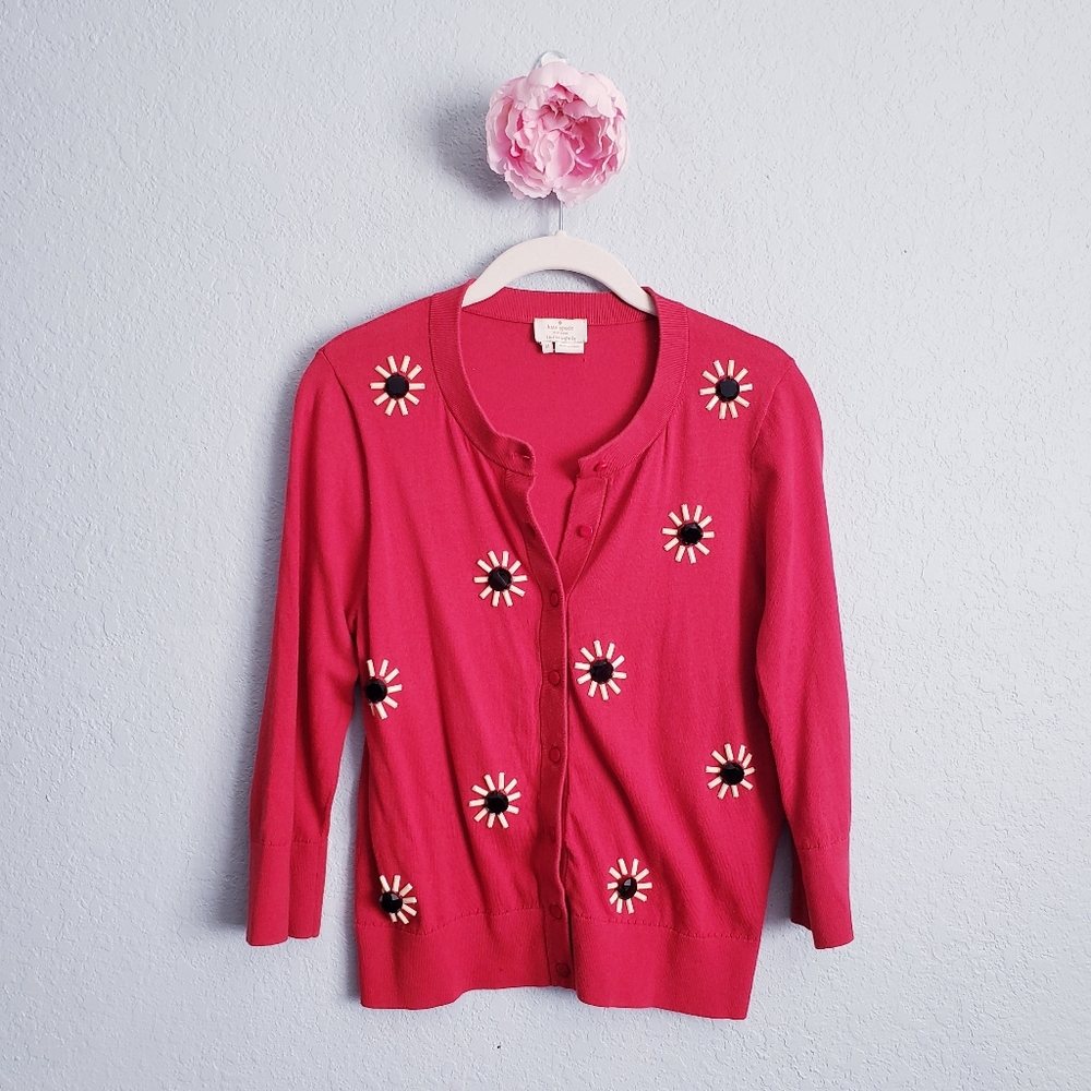 Women's Pink Daisy Embellished Cardigan Sweater